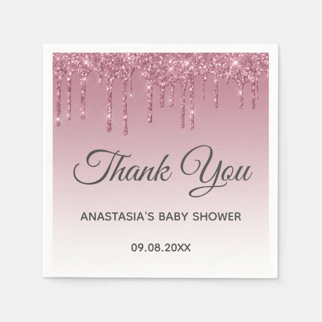 Glam Lila Pink Rose Gold Danke Baby Dusche Serviette (Vorderseite)