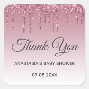 Glam Lila Pink Rose Gold Danke Babydusche Quadratischer Aufkleber