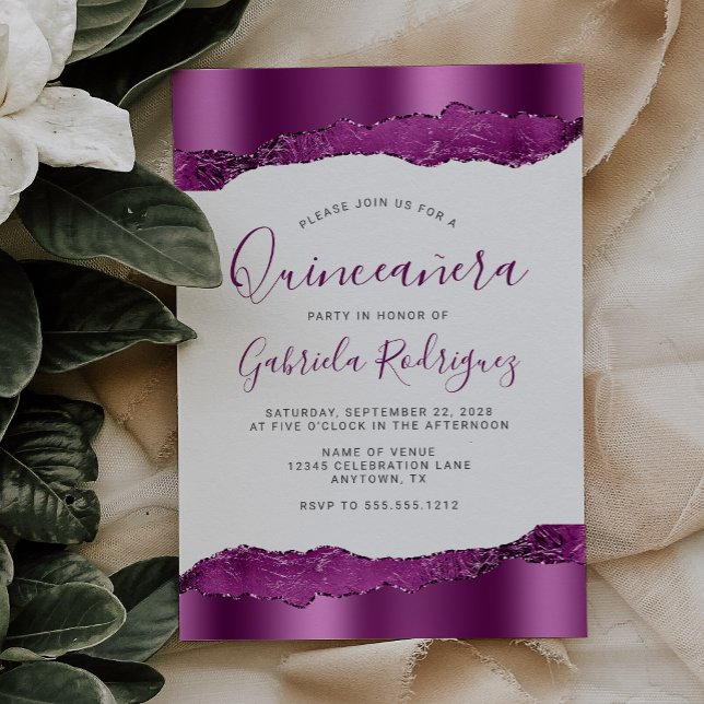 Glam Lila Plum Foil Glitzer Quinceañera Einladung (Von Creator hochgeladen)