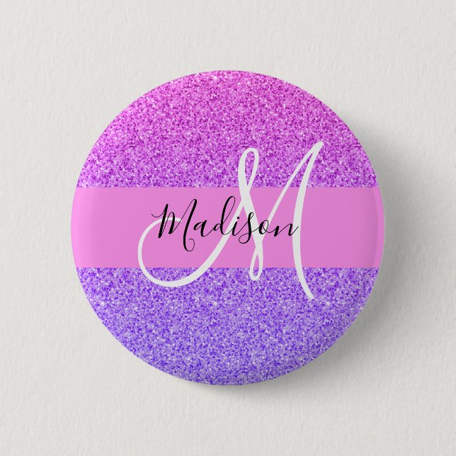 Glam Lila rosa Glitzer Sparkle Gradient Monogram Button (Vorderseite)