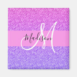 Glam Lila rosa Glitzer Sparkle Gradient Monogram Magnet