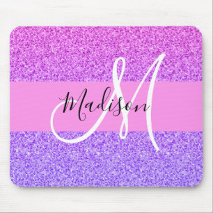 Glam Lila rosa Glitzer Sparkle Gradient Monogram Mousepad