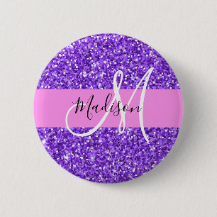 Glam Lila & rosa Glitzer Sparkon Monogram Name Button