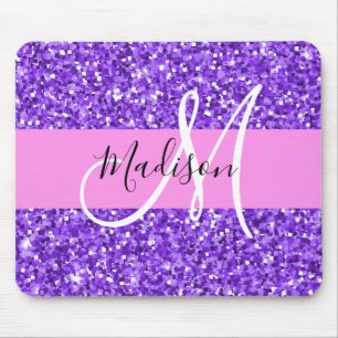 Glam Lila & rosa Glitzer Sparkon Monogram Name Mousepad