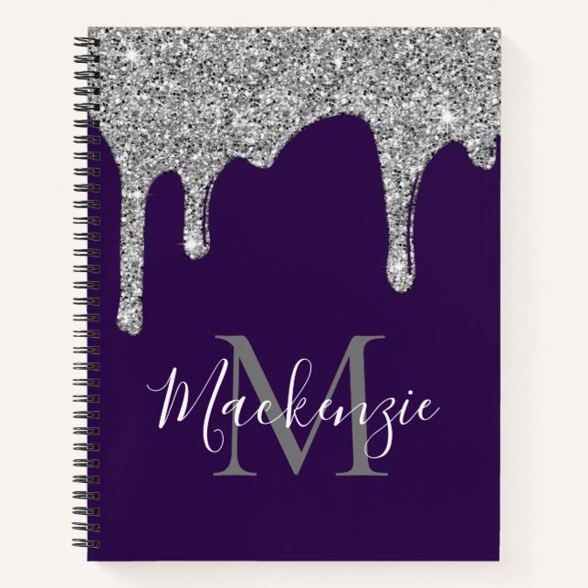 Glam Lila Sparkle Drilling Glitzer Monogram Notizbuch (Vorderseite)