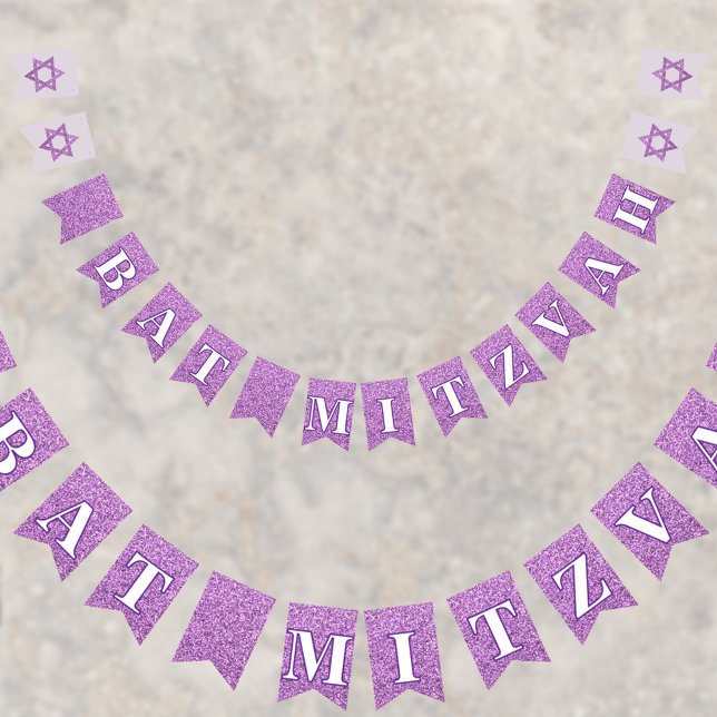 Glam Lila Sparkle Girl Chic Wimpelkette (Add these purple faux glitter bunting flags to your Bat Mitzvah party decorations for extra fun)