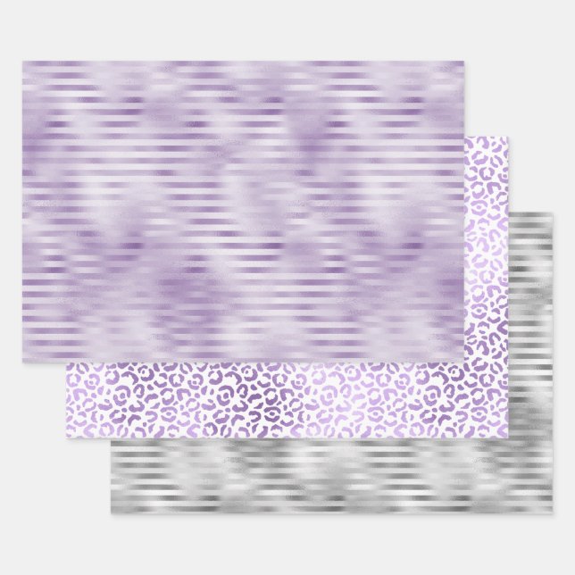 Glam Lila Streifen Geschenkpapier Set (Set)