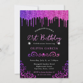 Glam Lila und rosa Glitzer 21. Geburtstag Einladung