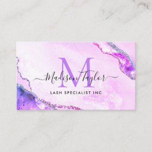 Glam Lila Violet Glitzer Marble Agate Monogram Visitenkarte