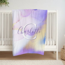 Glam Lilac Gold Abstrakt Paint Elegant Monogram
