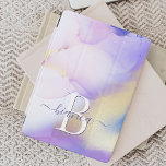Glam Lilac Gold Abstrakt Paint Elegant Monogram iPad Mini Hülle<br><div class="desc">Diese abstrakte lila Aquarellfarbe und das goldene Imitat bespritzen den Hintergrund mit Ihren individuellen Details.</div>