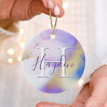 Glam Lilac Gold Abstrakt Paint Elegant Monogram Keramik Ornament<br><div class="desc">Diese abstrakte lila Aquarellfarbe und das goldene Imitat bespritzen den Hintergrund mit Ihren individuellen Details.</div>