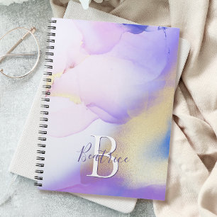 Glam Lilac Gold Abstrakt Paint Elegant Monogram Notizblock