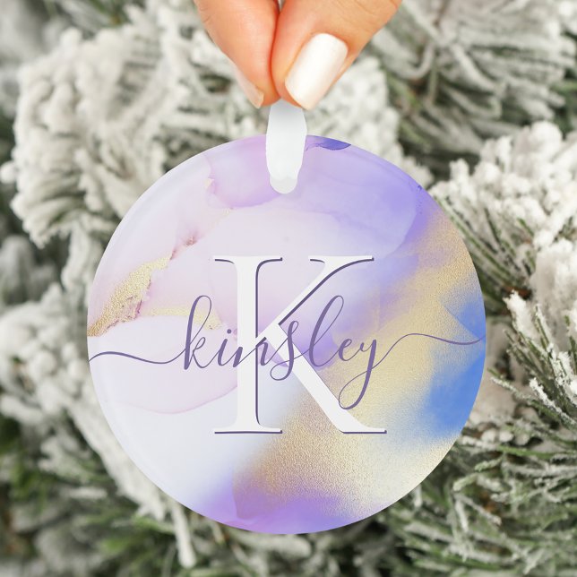 Glam Lilac Gold Abstrakt Paint Elegant Monogram Ornament (Von Creator hochgeladen)