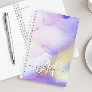 Glam Lilac Gold Abstrakt Paint Elegant Monogram Planer