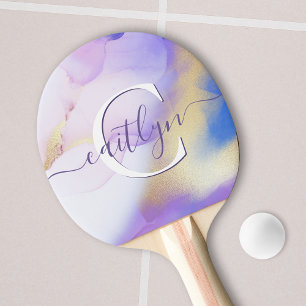 Glam Lilac Gold Abstrakt Paint Elegant Monogram Tischtennis Schläger