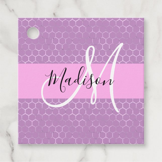 Glam Lilac Metallic Pink Honeycomb Monogram Name Geschenkanhänger (Vorderseite)