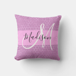 Glam Lilac Metallic Pink Honeycomb Monogram Name Kissen