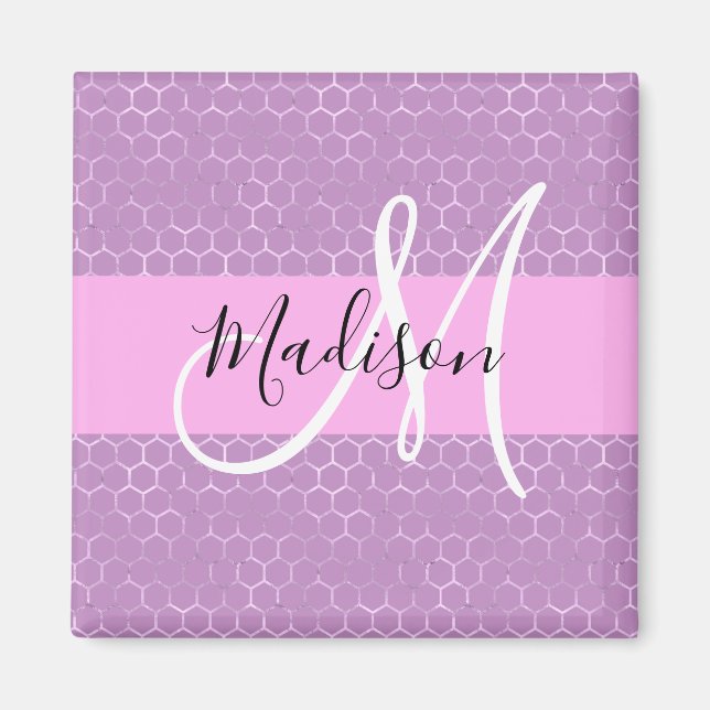 Glam Lilac Metallic Pink Honeycomb Monogram Name Magnet (Vorne)