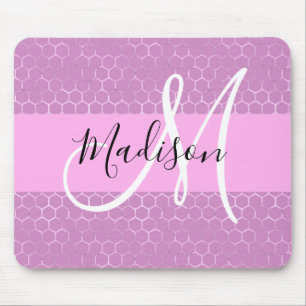 Glam Lilac Metallic Pink Honeycomb Monogram Name Mousepad