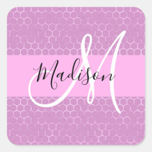 Glam Lilac Metallic Pink Honeycomb Monogram Name Quadratischer Aufkleber