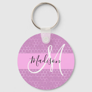 Glam Lilac Metallic Pink Honeycomb Monogram Name Schlüsselanhänger