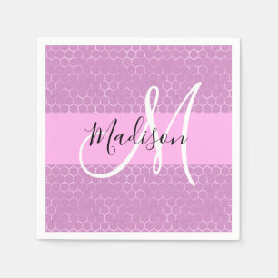 Glam Lilac Metallic Pink Honeycomb Monogram Name Serviette