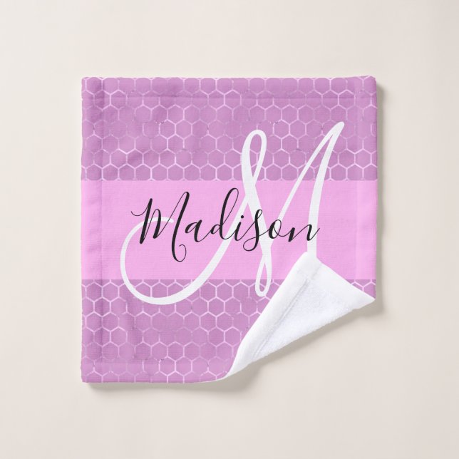 Glam Lilac Metallic Pink Honeycomb Monogram Name Waschlappen (Waschlappen)