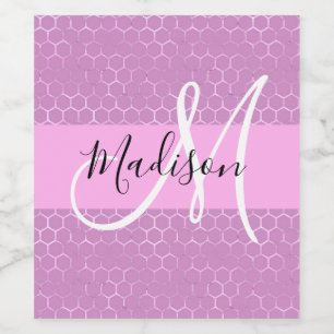 Glam Lilac Metallic Pink Honeycomb Monogram Name Weinetikett