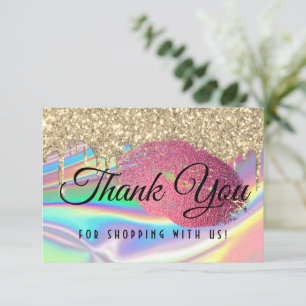 Glam Lips Glitter Tropft Holografischer Regenbogen Dankeskarte