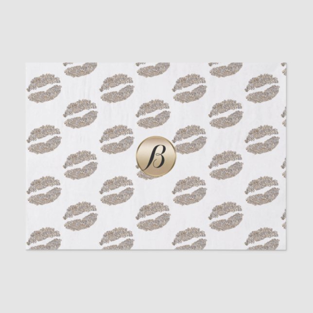 Glam Lips Kiss Glamour Chic Monogram Modernes Part Seidenpapier (Vorderseite)
