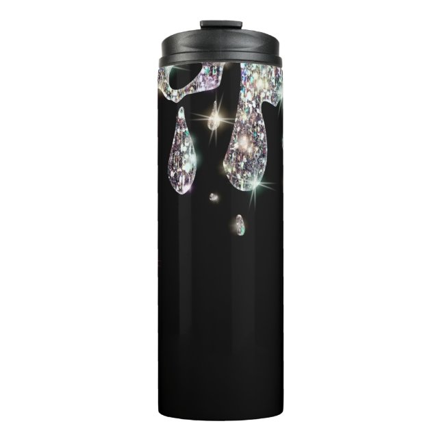 *~* Glam Luxe Girly Tropfen Rainbow GLITZERN Black Thermosbecher (Vorderseite)
