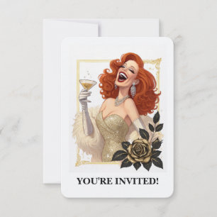 Glam Luxe Party Glamour Diva in Gold Personalisier Einladung