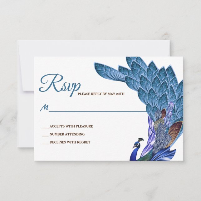 Glam & Luxe Peacock Wedding RSVP Karte (Vorderseite)
