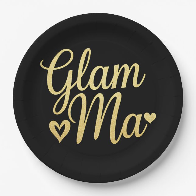 Glam Ma Heart Gold Mama Oma Muttertag Pappteller (Vorderseite)