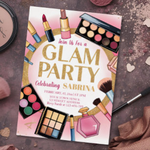 Glam Make-up Geburtstagsparty rot rosa Folie invit Folieneinladung