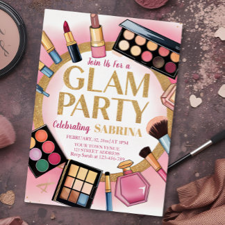 Glam Make-up Geburtstagsparty rot rosa Folie invit Folieneinladung