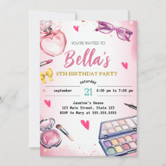 Glam Makeup Geburtstagsparty Rosa Wellness-Center Einladung