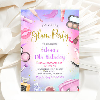 Glam Makeup Geburtstagsparty Rosa Wellness-Center  Einladung