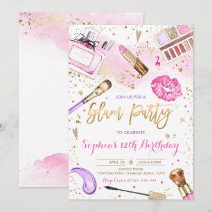 Glam Makeup Geburtstagsparty Rosa Wellness-Center  Einladung