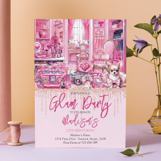 Glam Makeup Girl Birthday Party Einladung