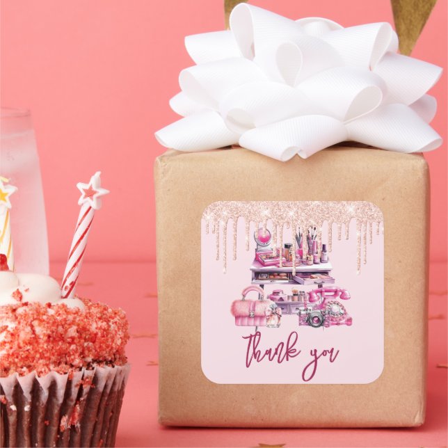 Glam Makeup Girl Birthday Quadratischer Aufkleber (Party)