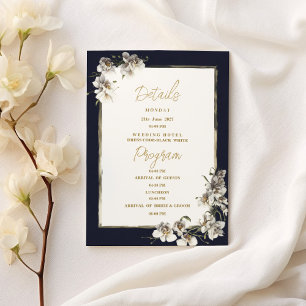Glam marineblau gold weiß Orchidee Details Program Einladung