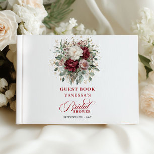Glam Marsala Florales Gold Hochzeitsdusche-Gästebu Gästebuch