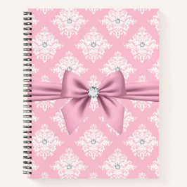 Glam Mauve Pink Bow Diamonds White Damask Notizbuch