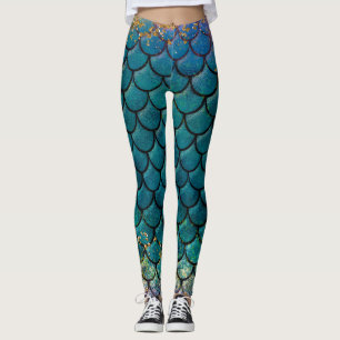 Glam Meerjungfrau Fischschuppen Türkis Lila Gold G Leggings