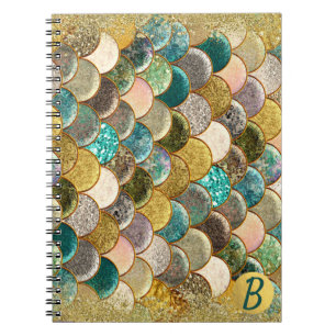 Glam Mermaid Scales Multi Color Sea Monogram Notizblock
