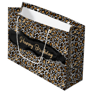 Glam Metallic Leopard Print Birthday Große Geschenktüte