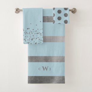 Glam Metallic Silver and Blue Monogram Badhandtuch Set