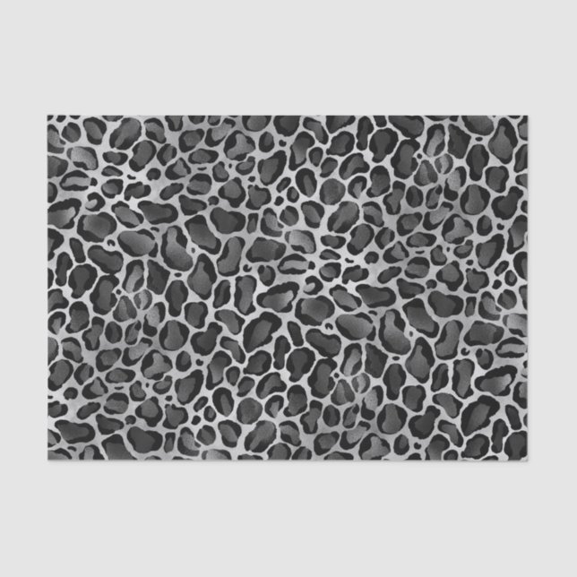 Glam Metallic Silver Large Leopard Print Seidenpapier (Vorderseite)
